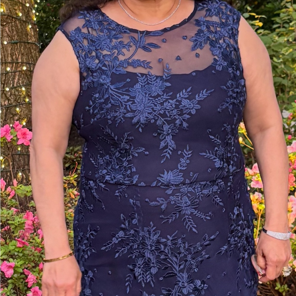 Floral Embroidered Navy Dress